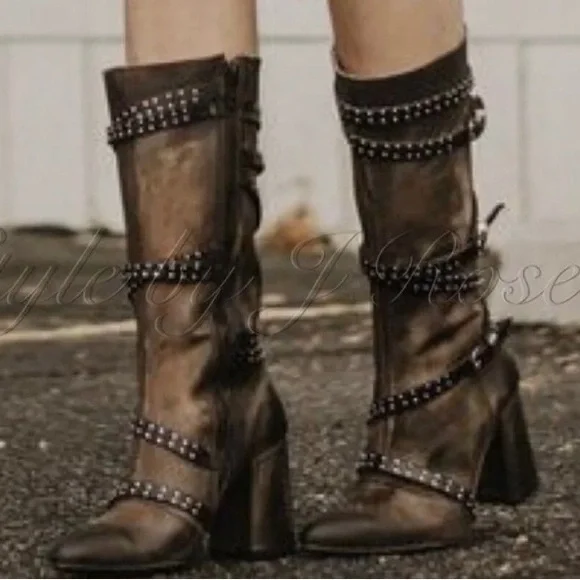 Freebird JAX Strappy Tall Distressed Leather Riding Boots Size 10 - Picture 1 of 16